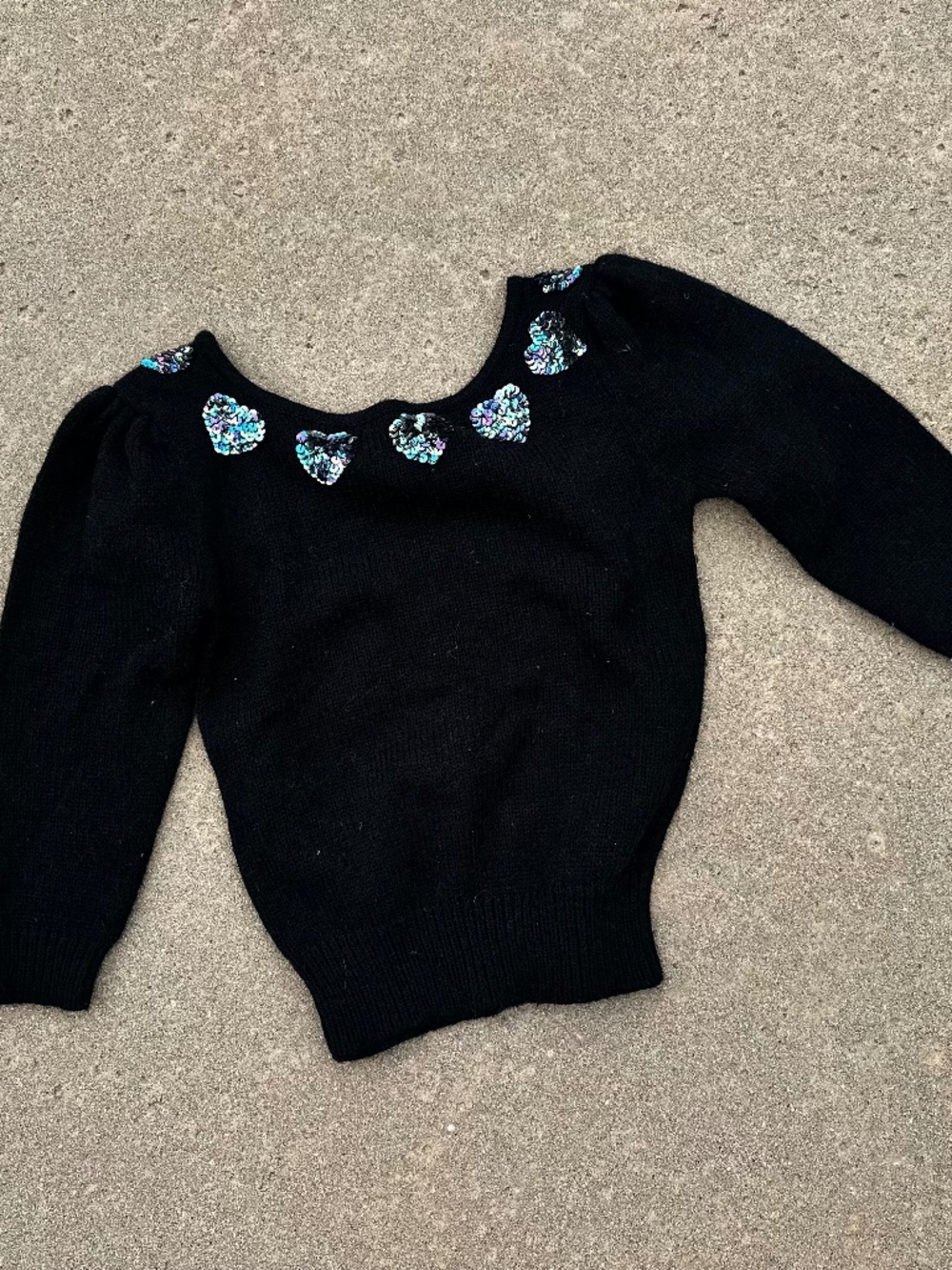 80s vintage iridescent heart sweater 3/4 length sleeves